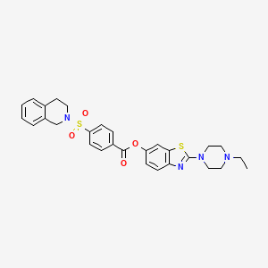 molecular formula C29H30N4O4S2 B14124291 2-(4-ethylpiperazin-1-yl)benzo[d]thiazol-6-yl 4-((3,4-dihydroisoquinolin-2(1H)-yl)sulfonyl)benzoate CAS No. 1172708-77-8