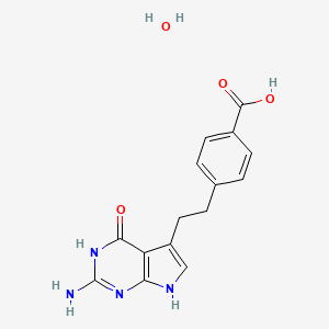 molecular formula C15H16N4O4 B14124313 2-Amino-4,7-dihydro-5-[2-[4-(carboxy)phenyl]ethyl]-4-oxo-3h-pyrrolo[2,3-d]pyrimidine hydrate 