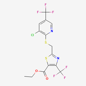 molecular formula C14H9ClF6N2O2S2 B1412433 Ethyl 2-(((3-chloro-5-(trifluoromethyl)pyridin-2-yl)thio)methyl)-4-(trifluoromethyl)thiazole-5-carboxylate CAS No. 1823184-40-2