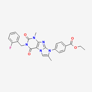 molecular formula C25H22FN5O4 B14124400 ethyl 4-(3-(2-fluorobenzyl)-1,7-dimethyl-2,4-dioxo-3,4-dihydro-1H-imidazo[2,1-f]purin-8(2H)-yl)benzoate 