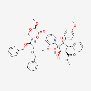 molecular formula C48H50O13 B14125568 methyl (1R,2R,3S,3aR,8bS)-6-[[(2S,3R,6R)-6-[(1R)-1,2-bis(phenylmethoxy)ethyl]-3-methoxy-1,4-dioxan-2-yl]oxy]-1,8b-dihydroxy-8-methoxy-3a-(4-methoxyphenyl)-3-phenyl-2,3-dihydro-1H-cyclopenta[b][1]benzofuran-2-carboxylate CAS No. 960365-79-1