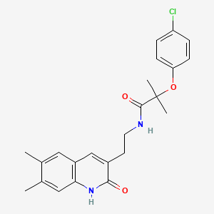 molecular formula C23H25ClN2O3 B14125581 2-(4-chlorophenoxy)-N-[2-(6,7-dimethyl-2-oxo-1H-quinolin-3-yl)ethyl]-2-methylpropanamide 