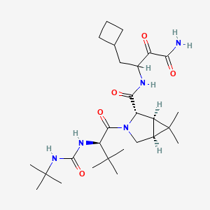 molecular formula C27H45N5O5 B14125709 (1R,2S,5S)-N-(4-amino-1-cyclobutyl-3,4-dioxobutan-2-yl)-3-[(2R)-2-(tert-butylcarbamoylamino)-3,3-dimethylbutanoyl]-6,6-dimethyl-3-azabicyclo[3.1.0]hexane-2-carboxamide 