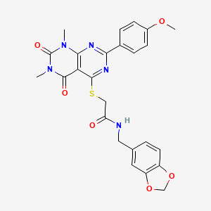 N-(benzo[d][1,3]dioxol-5-ylmethyl)-2-((2-(4-methoxyphenyl)-6,8-dimethyl-5,7-dioxo-5,6,7,8-tetrahydropyrimido[4,5-d]pyrimidin-4-yl)thio)acetamide