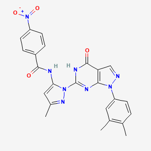 molecular formula C24H20N8O4 B14125722 N-(1-(1-(3,4-dimethylphenyl)-4-oxo-4,5-dihydro-1H-pyrazolo[3,4-d]pyrimidin-6-yl)-3-methyl-1H-pyrazol-5-yl)-4-nitrobenzamide 