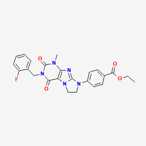 molecular formula C24H22FN5O4 B14126061 ethyl 4-[3-(2-fluorobenzyl)-1-methyl-2,4-dioxo-1,2,3,4,6,7-hexahydro-8H-imidazo[2,1-f]purin-8-yl]benzoate 