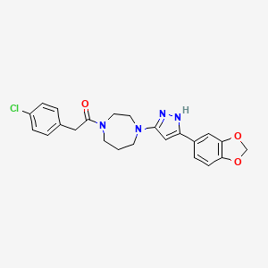 molecular formula C23H23ClN4O3 B14126082 1-(4-(3-(benzo[d][1,3]dioxol-5-yl)-1H-pyrazol-5-yl)-1,4-diazepan-1-yl)-2-(4-chlorophenyl)ethanone 