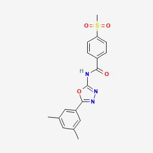 molecular formula C18H17N3O4S B14126115 N-(5-(3,5-dimethylphenyl)-1,3,4-oxadiazol-2-yl)-4-(methylsulfonyl)benzamide CAS No. 1172528-89-0