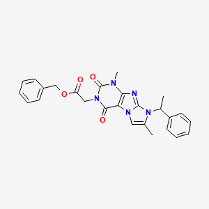 molecular formula C26H25N5O4 B14126152 Phenylmethyl 2-[1,7-dimethyl-2,4-dioxo-8-(phenylethyl)-1,3,5-trihydro-4-imidaz olino[1,2-h]purin-3-yl]acetate 