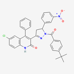 molecular formula C35H29ClN4O4 B14126256 3-(1-(4-(tert-butyl)benzoyl)-5-(3-nitrophenyl)-4,5-dihydro-1H-pyrazol-3-yl)-6-chloro-4-phenylquinolin-2(1H)-one 