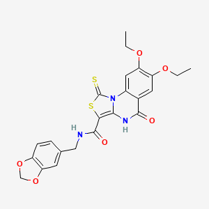 N-(1,3-benzodioxol-5-ylmethyl)-7,8-diethoxy-5-oxo-1-sulfanylidene-4H-[1,3]thiazolo[3,4-a]quinazoline-3-carboxamide