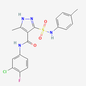 molecular formula C18H16ClFN4O3S B14126339 N-(3-chloro-4-fluorophenyl)-3-methyl-5-(N-(p-tolyl)sulfamoyl)-1H-pyrazole-4-carboxamide 