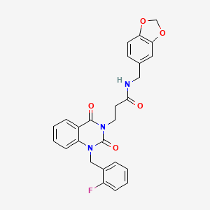 molecular formula C26H22FN3O5 B14126355 N-(benzo[d][1,3]dioxol-5-ylmethyl)-3-(1-(2-fluorobenzyl)-2,4-dioxo-1,2-dihydroquinazolin-3(4H)-yl)propanamide 