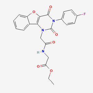 molecular formula C22H18FN3O6 B14126362 ethyl 2-(2-(3-(4-fluorophenyl)-2,4-dioxo-3,4-dihydrobenzofuro[3,2-d]pyrimidin-1(2H)-yl)acetamido)acetate 