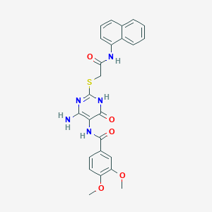 molecular formula C25H23N5O5S B14126395 N-(4-amino-2-((2-(naphthalen-1-ylamino)-2-oxoethyl)thio)-6-oxo-1,6-dihydropyrimidin-5-yl)-3,4-dimethoxybenzamide 