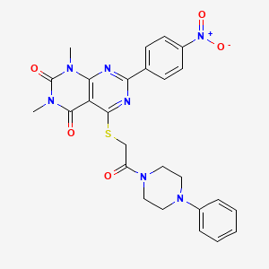 molecular formula C26H25N7O5S B14126473 1,3-dimethyl-7-(4-nitrophenyl)-5-((2-oxo-2-(4-phenylpiperazin-1-yl)ethyl)thio)pyrimido[4,5-d]pyrimidine-2,4(1H,3H)-dione 