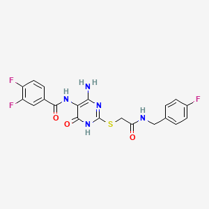 molecular formula C20H16F3N5O3S B14126482 N-(4-amino-2-((2-((4-fluorobenzyl)amino)-2-oxoethyl)thio)-6-oxo-1,6-dihydropyrimidin-5-yl)-3,4-difluorobenzamide 