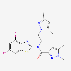 molecular formula C20H20F2N6OS B14126550 N-(4,6-difluorobenzo[d]thiazol-2-yl)-N-(2-(3,5-dimethyl-1H-pyrazol-1-yl)ethyl)-1,5-dimethyl-1H-pyrazole-3-carboxamide CAS No. 1170125-76-4