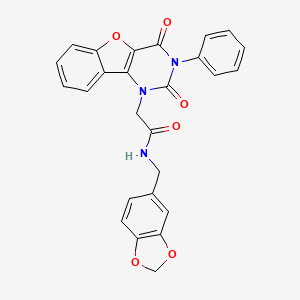 molecular formula C26H19N3O6 B14126623 N-(benzo[d][1,3]dioxol-5-ylmethyl)-2-(2,4-dioxo-3-phenyl-3,4-dihydrobenzofuro[3,2-d]pyrimidin-1(2H)-yl)acetamide 