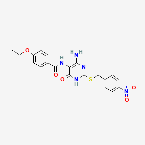 molecular formula C20H19N5O5S B14126640 N-(4-amino-2-((4-nitrobenzyl)thio)-6-oxo-1,6-dihydropyrimidin-5-yl)-4-ethoxybenzamide 