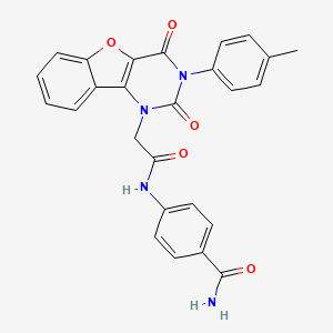 molecular formula C26H20N4O5 B14126651 4-(2-(2,4-dioxo-3-(p-tolyl)-3,4-dihydrobenzofuro[3,2-d]pyrimidin-1(2H)-yl)acetamido)benzamide 