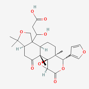 molecular formula C26H32O9 B14126948 3-[(1R,2R,4S,7S,8S,11R,16R)-7-(furan-3-yl)-1,8,15,15-tetramethyl-5,18-dioxo-3,6,14-trioxapentacyclo[9.7.0.02,4.02,8.012,16]octadecan-12-yl]-3-hydroxypropanoic acid CAS No. 74729-97-8