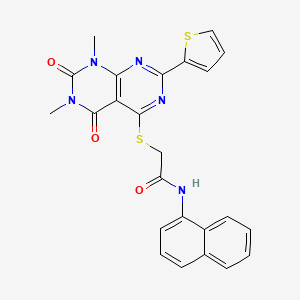 molecular formula C24H19N5O3S2 B14126990 2-((6,8-dimethyl-5,7-dioxo-2-(thiophen-2-yl)-5,6,7,8-tetrahydropyrimido[4,5-d]pyrimidin-4-yl)thio)-N-(naphthalen-1-yl)acetamide 