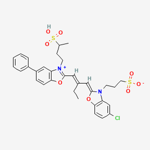 molecular formula C32H33ClN2O8S2 B14127146 3-[(2Z)-5-chloro-2-[(2E)-2-[[5-phenyl-3-(3-sulfobutyl)-1,3-benzoxazol-3-ium-2-yl]methylidene]butylidene]-1,3-benzoxazol-3-yl]propane-1-sulfonate 