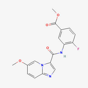 molecular formula C17H14FN3O4 B1412715 4-Fluoro-3-[(6-methoxyimidazo[1,2-a]pyridine-3-carbonyl)amino]benzoic acid methyl ester CAS No. 2088941-77-7