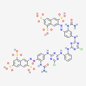 molecular formula C46H34Cl2N18O20S6 B14127822 7-[[2-(Carbamoylamino)-4-[[4-[2-[[4-[3-(carbamoylamino)-4-[(3,6,8-trisulfonaphthalen-2-yl)diazenyl]anilino]-6-chloro-1,3,5-triazin-2-yl]amino]anilino]-6-chloro-1,3,5-triazin-2-yl]amino]phenyl]diazenyl]naphthalene-1,3,6-trisulfonic acid CAS No. 82205-03-6