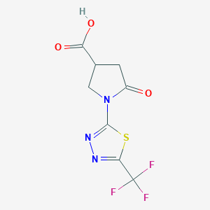 molecular formula C8H6F3N3O3S B1412860 5-Oxo-1-[5-(trifluoromethyl)-1,3,4-thiadiazol-2-yl]pyrrolidine-3-carboxylic acid CAS No. 2173116-06-6