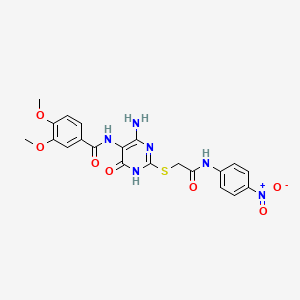 molecular formula C21H20N6O7S B14129416 N-(4-amino-2-((2-((4-nitrophenyl)amino)-2-oxoethyl)thio)-6-oxo-1,6-dihydropyrimidin-5-yl)-3,4-dimethoxybenzamide 