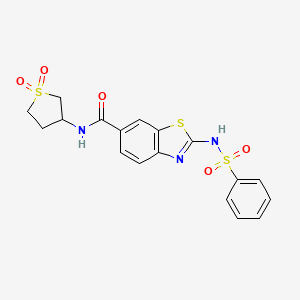 molecular formula C18H17N3O5S3 B14129520 2-[(Phenylsulfonyl)amino]-N-(tetrahydro-1,1-dioxido-3-thienyl)-6-benzothiazolecarboxamide CAS No. 1010928-61-6