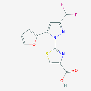 molecular formula C12H7F2N3O3S B14130796 2-[3-(Difluoromethyl)-5-(2-furanyl)-1H-pyrazol-1-yl]-4-thiazolecarboxylic acid CAS No. 1015856-61-7