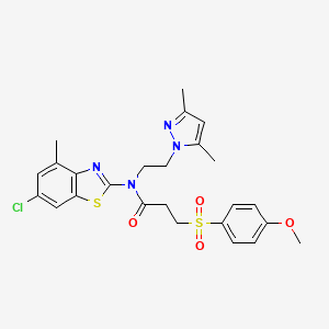 molecular formula C25H27ClN4O4S2 B14131005 N-(6-chloro-4-methylbenzo[d]thiazol-2-yl)-N-(2-(3,5-dimethyl-1H-pyrazol-1-yl)ethyl)-3-((4-methoxyphenyl)sulfonyl)propanamide CAS No. 1171504-57-6