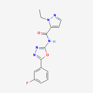 molecular formula C14H12FN5O2 B14131324 1-Ethyl-N-[5-(3-fluorophenyl)-1,3,4-oxadiazol-2-yl]-1H-pyrazole-5-carboxamide CAS No. 1170233-61-0