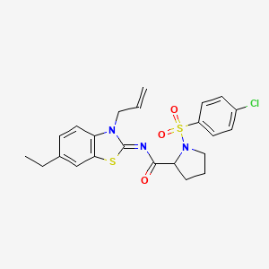 molecular formula C23H24ClN3O3S2 B14133038 (E)-N-(3-allyl-6-ethylbenzo[d]thiazol-2(3H)-ylidene)-1-((4-chlorophenyl)sulfonyl)pyrrolidine-2-carboxamide CAS No. 1048660-07-6