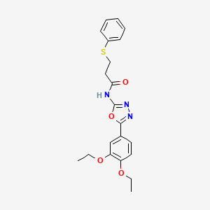 molecular formula C21H23N3O4S B14133077 N-(5-(3,4-diethoxyphenyl)-1,3,4-oxadiazol-2-yl)-3-(phenylthio)propanamide CAS No. 1170641-15-2