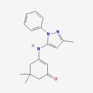 molecular formula C18H21N3O B1413395 5,5-二甲基-3-[(5-甲基-2-苯基吡唑-3-基)氨基]环己-2-烯-1-酮 CAS No. 2034155-52-5