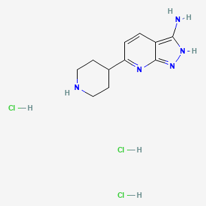 molecular formula C11H18Cl3N5 B1413399 6-Piperidin-4-yl-1H-pyrazolo[3,4-b]pyridin-3-amine trihydrochloride CAS No. 2108705-12-8