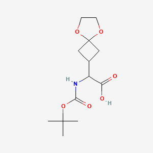 molecular formula C13H21NO6 B1413473 2-((Tert-butoxycarbonyl)amino)-2-(5,8-dioxaspiro[3.4]octan-2-yl)acetic acid CAS No. 2097952-96-8