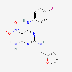 4-N-(4-fluorophenyl)-2-N-(furan-2-ylmethyl)-5-nitropyrimidine-2,4,6-triamine