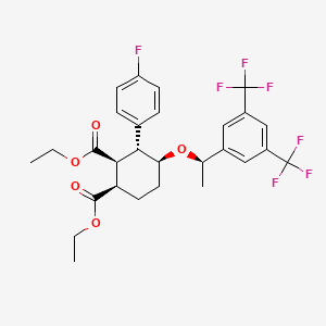 molecular formula C28H29F7O5 B1413600 Diethyl (1R,2S,3R,4S)-4-[(1R)-1-[3,5-bis(trifluoromethyl)phenyl]ethoxy]-3-(4-fluorophenyl)cyclohexane-1,2-dicarboxylate CAS No. 860642-65-5