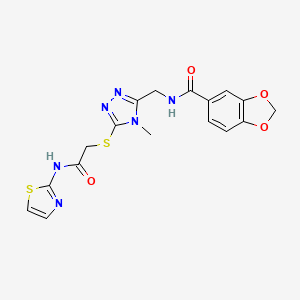 molecular formula C17H16N6O4S2 B14136545 N-[(4-methyl-5-{[2-oxo-2-(1,3-thiazol-2-ylamino)ethyl]sulfanyl}-4H-1,2,4-triazol-3-yl)methyl]-1,3-benzodioxole-5-carboxamide CAS No. 906214-84-4