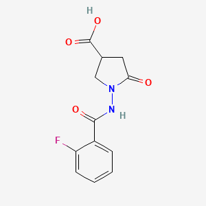 molecular formula C12H11FN2O4 B1413674 1-[(2-Fluorobenzoyl)amino]-5-oxopyrrolidine-3-carboxylic acid CAS No. 2173101-11-4