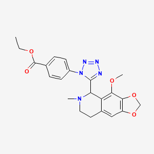 molecular formula C22H23N5O5 B14137264 Ethyl 4-[5-(5,6,7,8-tetrahydro-4-methoxy-6-methyl-1,3-dioxolo[4,5-g]isoquinolin-5-yl)-1H-tetrazol-1-yl]benzoate CAS No. 374703-79-4