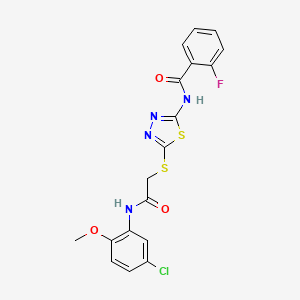 molecular formula C18H14ClFN4O3S2 B14137347 N-(5-((2-((5-chloro-2-methoxyphenyl)amino)-2-oxoethyl)thio)-1,3,4-thiadiazol-2-yl)-2-fluorobenzamide CAS No. 920450-04-0