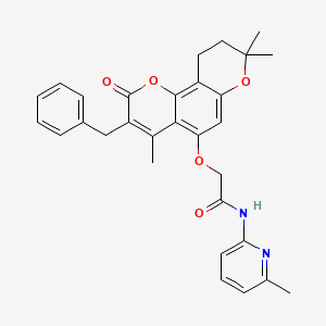 molecular formula C30H30N2O5 B14138727 2-((3-benzyl-4,8,8-trimethyl-2-oxo-2,8,9,10-tetrahydropyrano[2,3-f]chromen-5-yl)oxy)-N-(6-methylpyridin-2-yl)acetamide CAS No. 939892-95-2