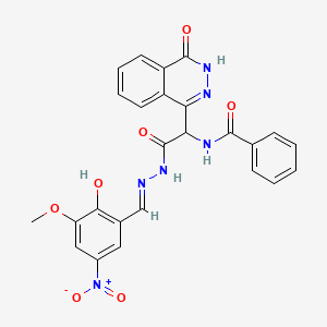 molecular formula C25H20N6O7 B14138852 N-{2-[(2E)-2-(2-hydroxy-3-methoxy-5-nitrobenzylidene)hydrazinyl]-1-(4-hydroxyphthalazin-1-yl)-2-oxoethyl}benzamide 