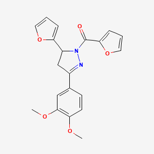 molecular formula C20H18N2O5 B14138906 [5-(3,4-Dimethoxyphenyl)-3-(furan-2-yl)-3,4-dihydropyrazol-2-yl]-(furan-2-yl)methanone CAS No. 701227-64-7